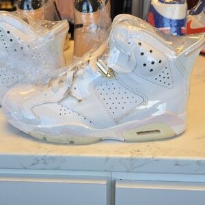 New Jordan 6 Retro Gold Hoops White and Gold High-Top Sneakers